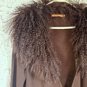 Belldini Chocolate Brown Cardigan with Fuzzy Collar